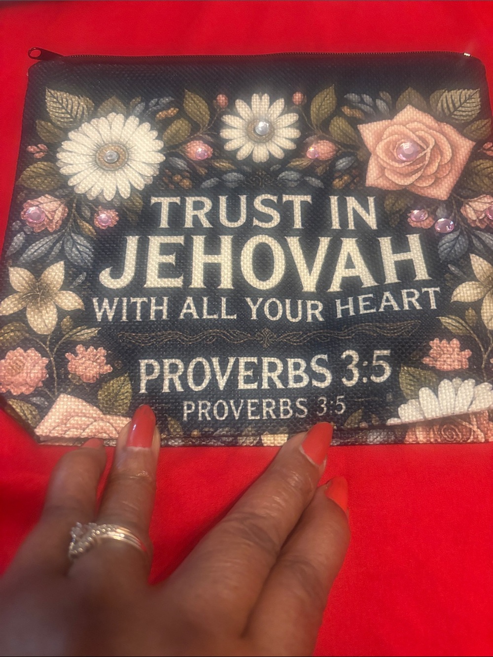 Faith-Inspired Floral Clutch - Trust in Jehovah - Black and Pink jewel enhanced